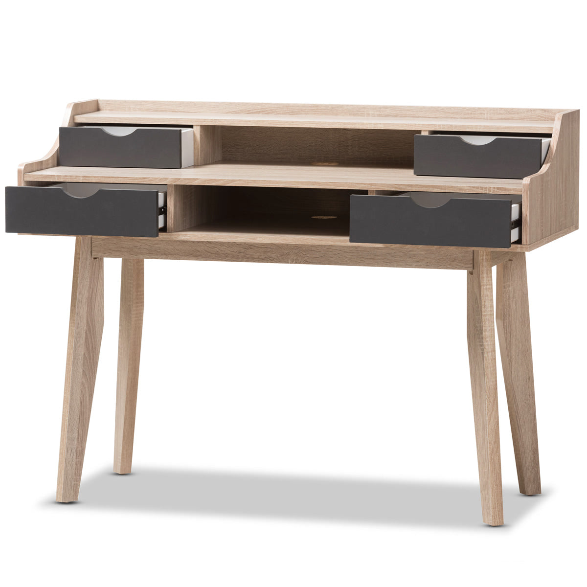 Baxton Studio Fella Mid-Century Modern 4-Drawer Oak and Grey Wood Study Desk Baxton Studio-Desks-Minimal And Modern - 3