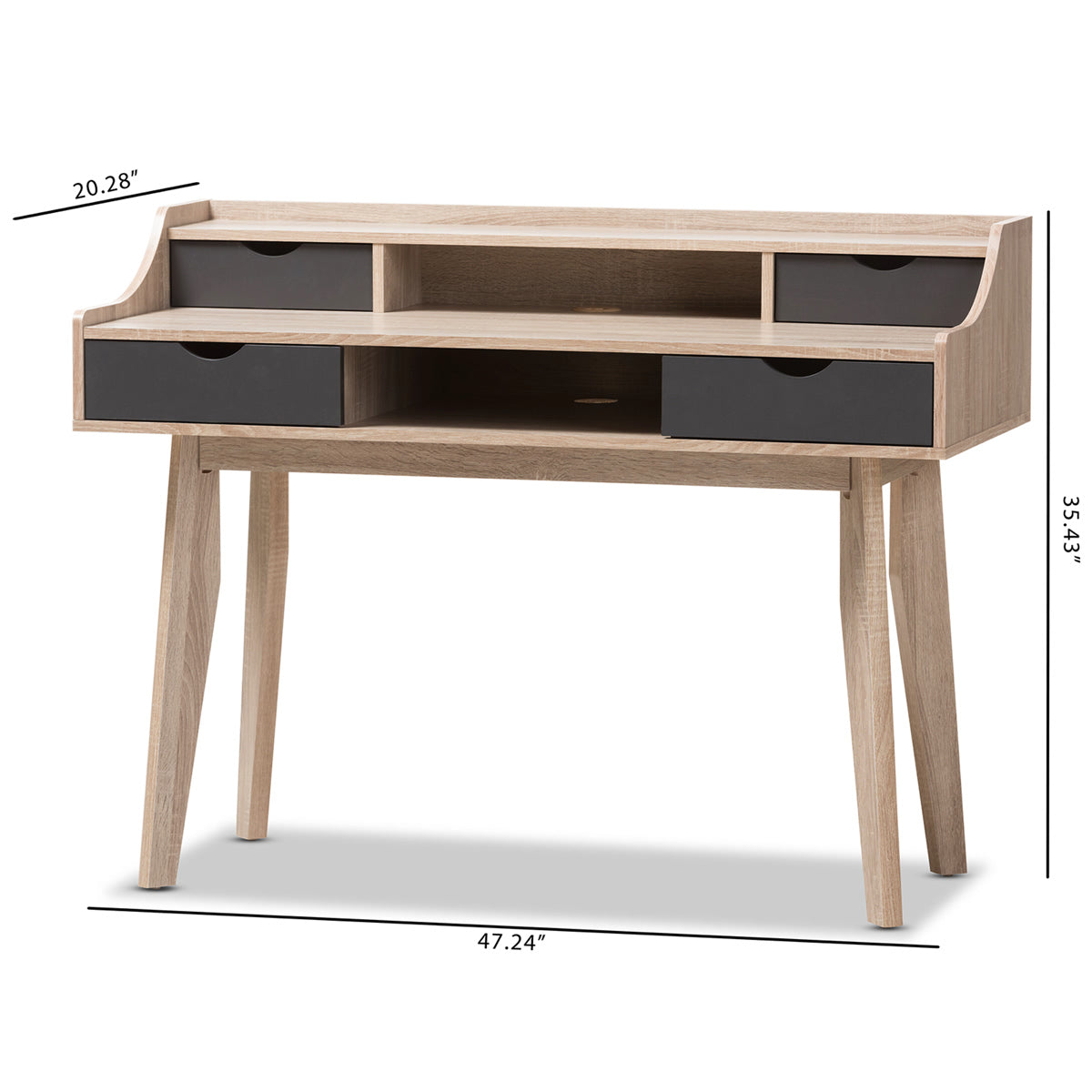 Baxton Studio Fella Mid-Century Modern 4-Drawer Oak and Grey Wood Study Desk Baxton Studio-Desks-Minimal And Modern - 9