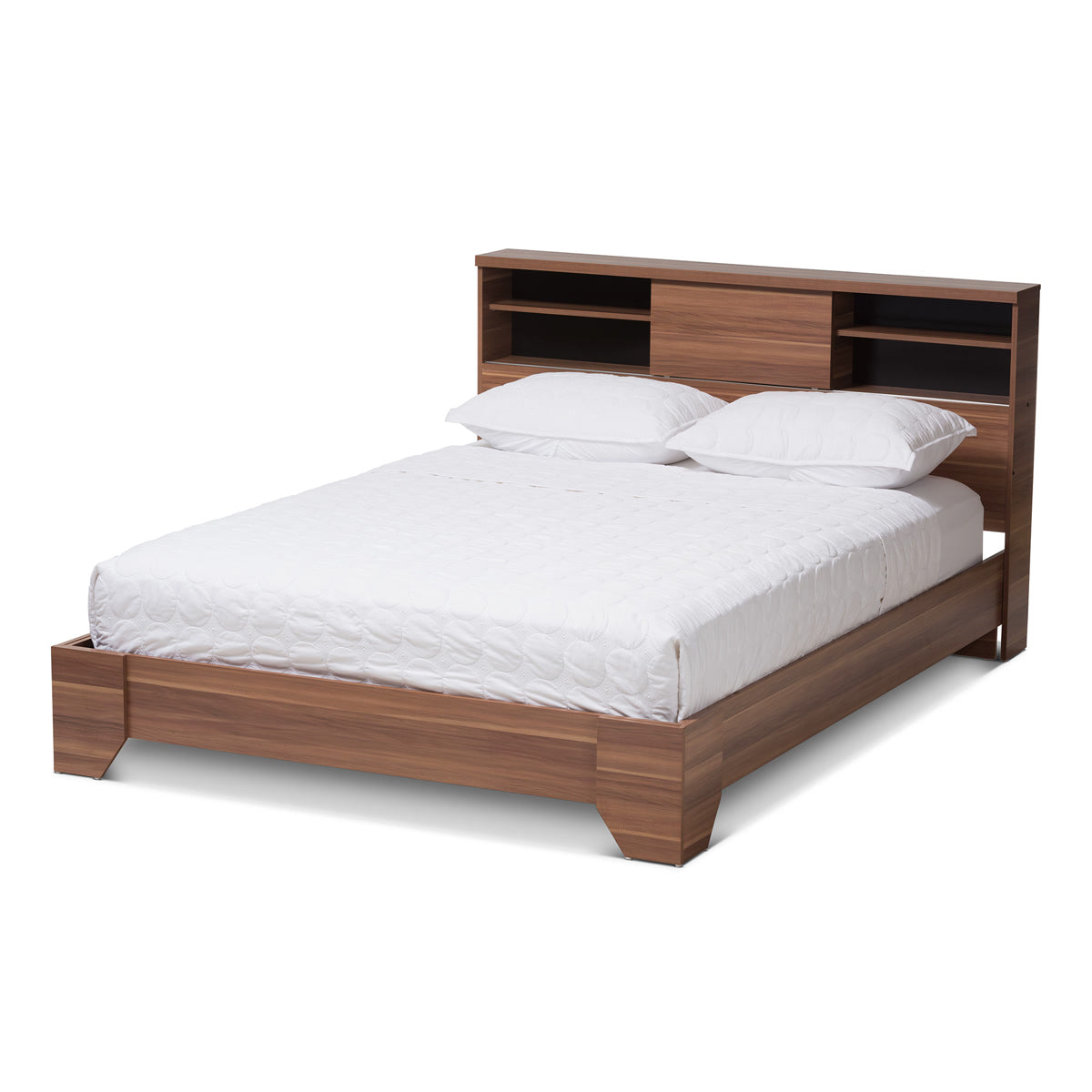 Baxton Studio Vanda Modern and Contemporary Two-Tone Walnut and Black Wood Queen Size Platform Bed Baxton Studio-Queen Bed-Minimal And Modern - 2