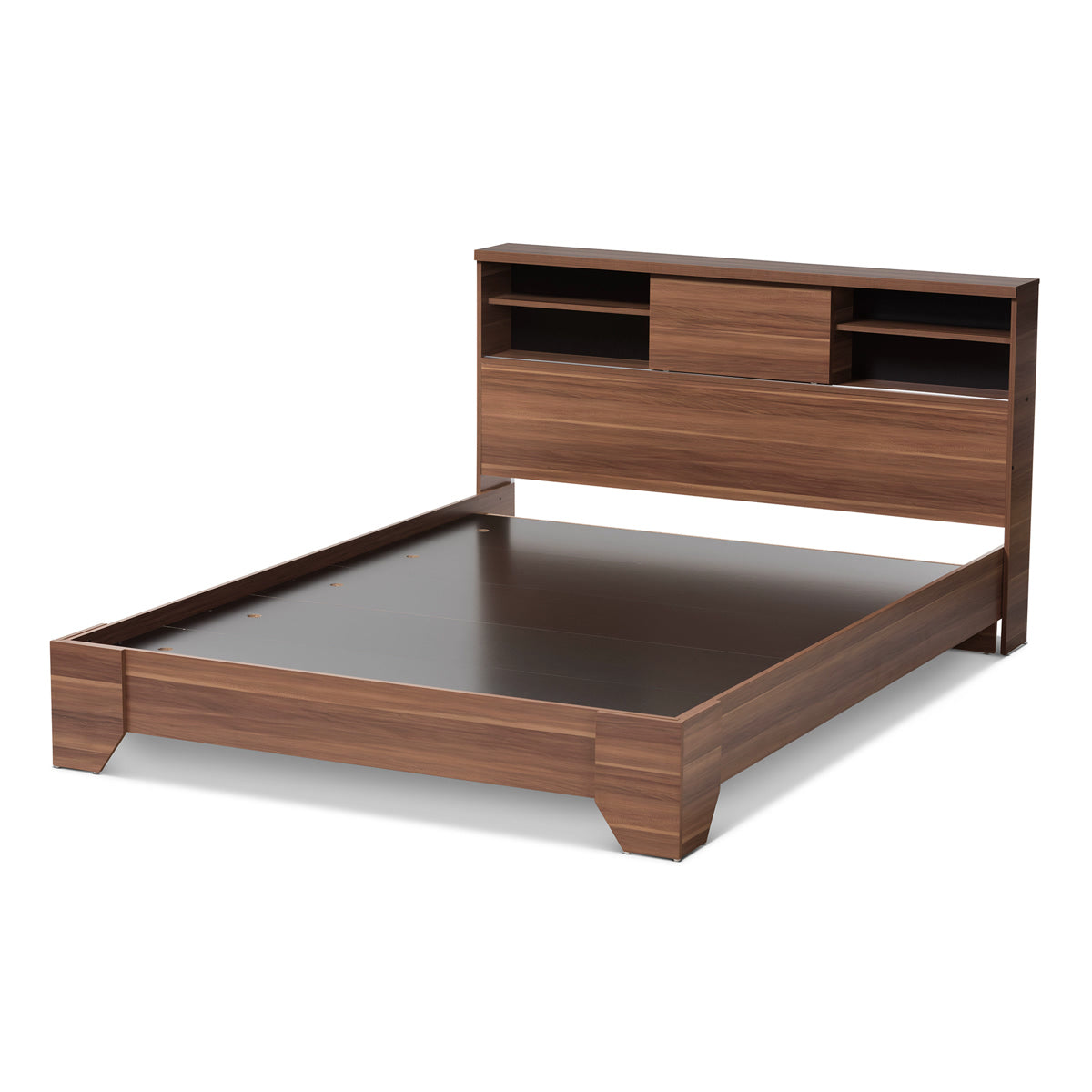 Baxton Studio Vanda Modern and Contemporary Two-Tone Walnut and Black Wood Queen Size Platform Bed Baxton Studio-Queen Bed-Minimal And Modern - 4