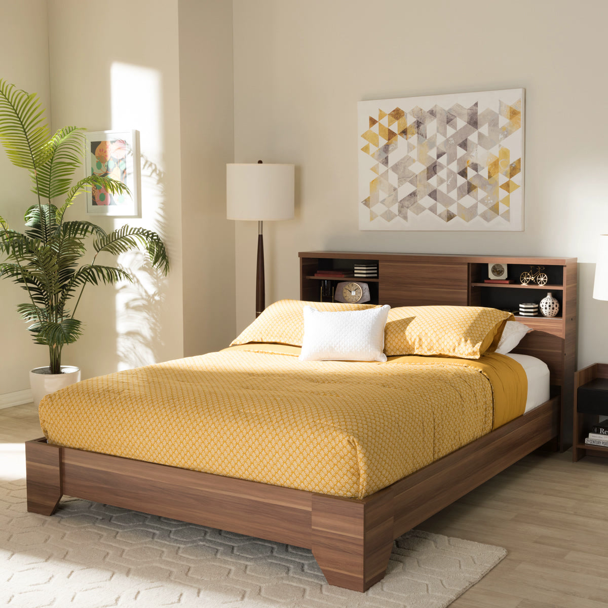 Baxton Studio Vanda Modern and Contemporary Two-Tone Walnut and Black Wood Queen Size Platform Bed Baxton Studio-Queen Bed-Minimal And Modern - 7