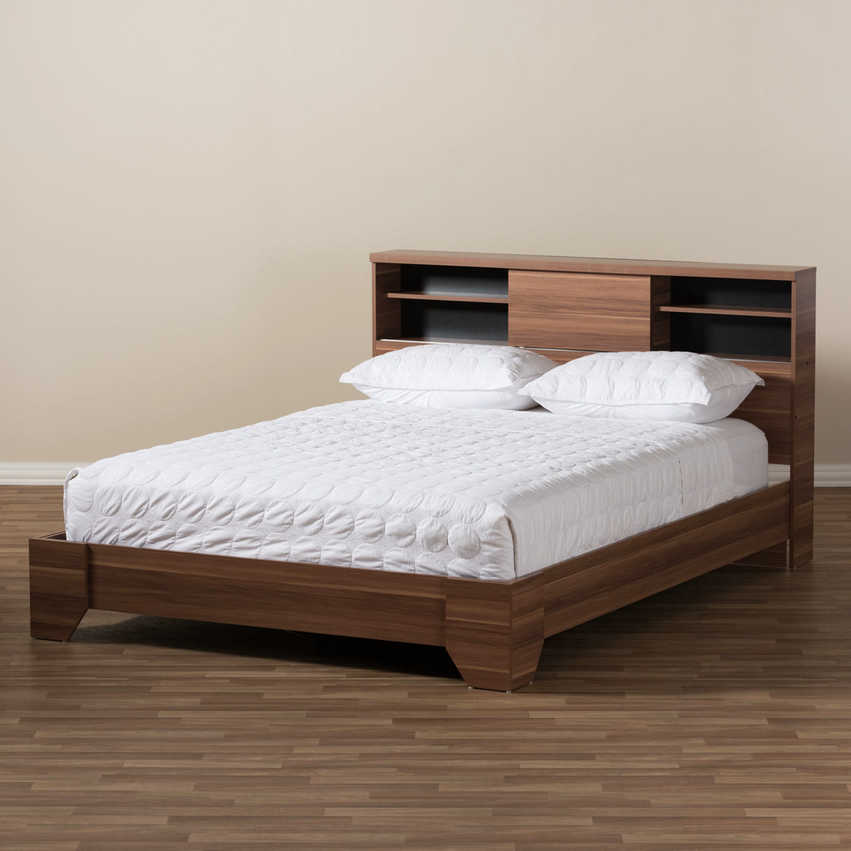 Baxton Studio Vanda Modern and Contemporary Two-Tone Walnut and Black Wood Queen Size Platform Bed Baxton Studio-Queen Bed-Minimal And Modern - 8