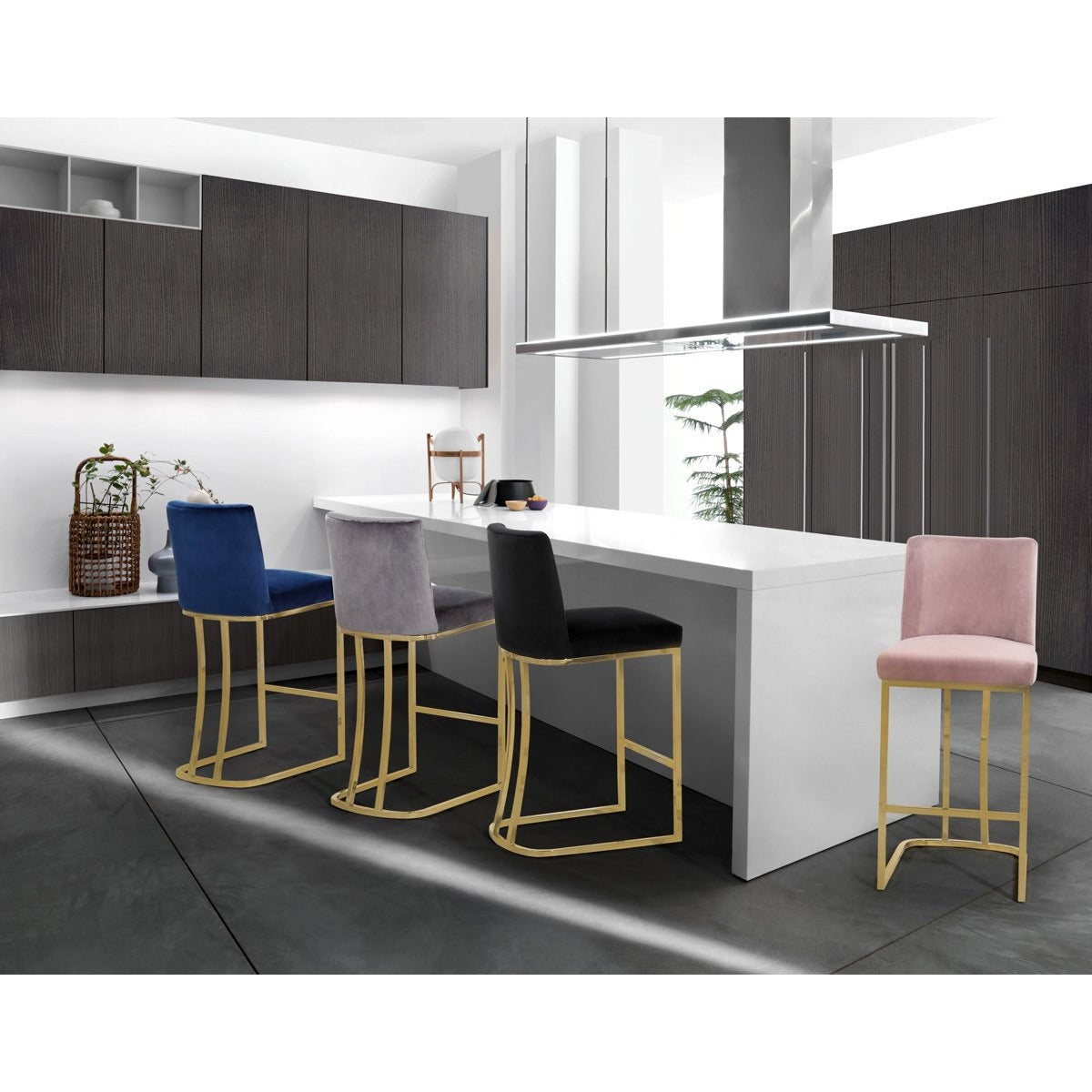 Meridian Furniture Heidi Pink Velvet Stool-Minimal & Modern