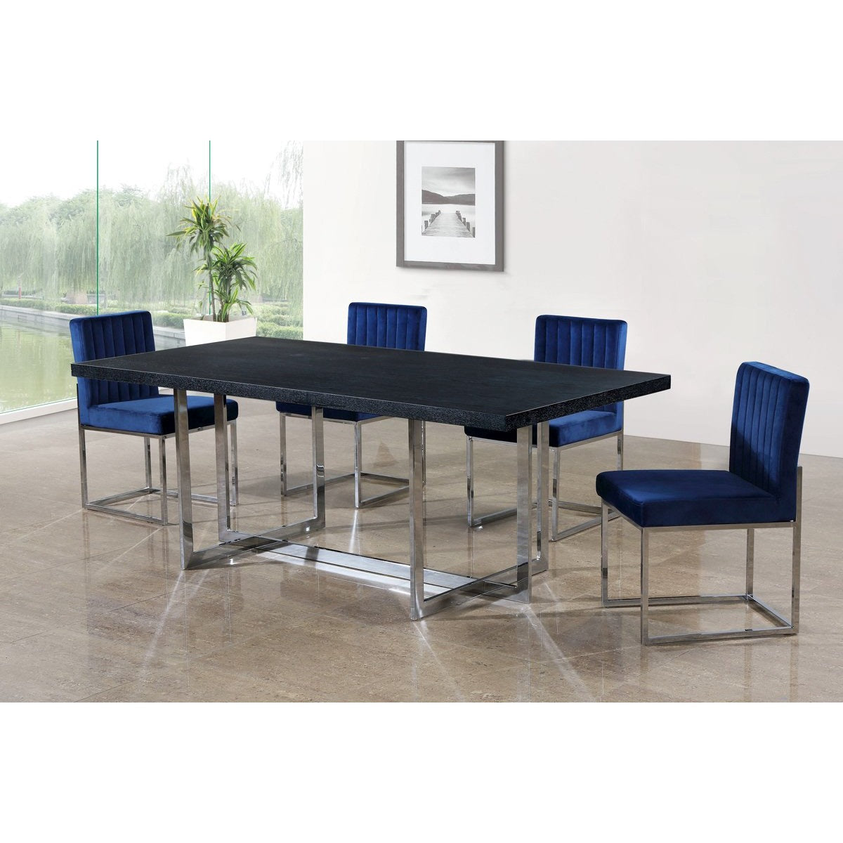 Meridian Furniture Giselle Navy Velvet Dining Chair-Minimal & Modern