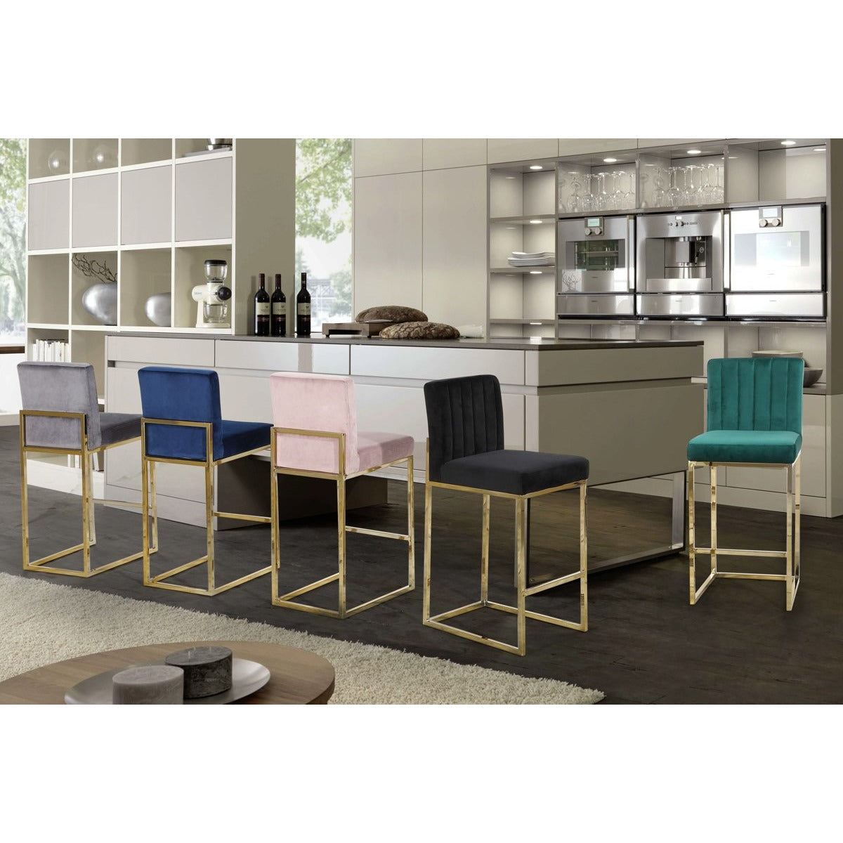 Meridian Furniture Giselle Grey Velvet Stool-Minimal & Modern