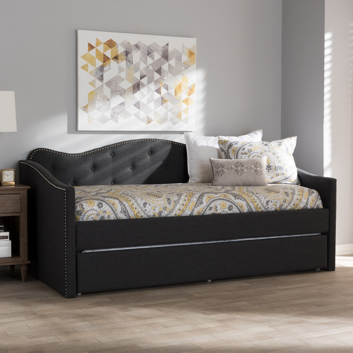 Baxton Studio Kaija Modern and Contemporary Dark Grey Fabric Daybed with Trundle