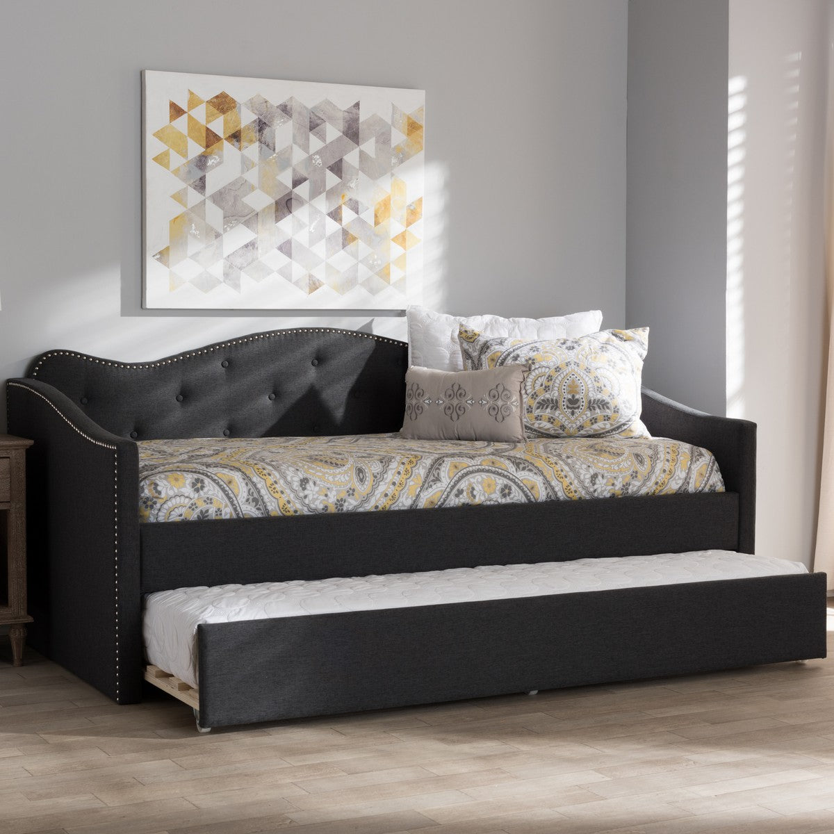 Baxton Studio Kaija Modern and Contemporary Dark Grey Fabric Daybed with Trundle