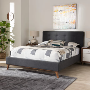 Baxton Studio Valencia Mid-Century Modern Dark Grey Fabric Full Size Platform Bed Baxton Studio-beds-Minimal And Modern - 9
