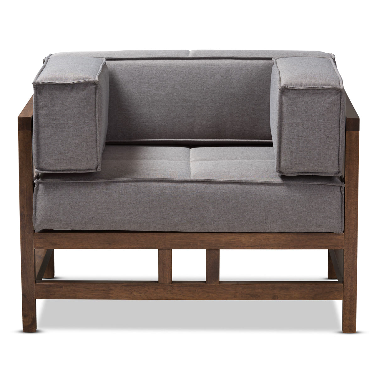 Baxton Studio Shaw Mid-Century Modern Grey Fabric Upholstered Walnut Wood Armchair Baxton Studio-chairs-Minimal And Modern - 2