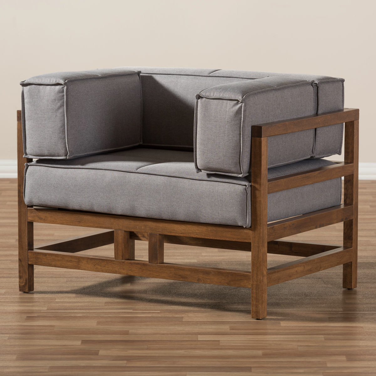Baxton Studio Shaw Mid-Century Modern Grey Fabric Upholstered Walnut Wood Armchair Baxton Studio-chairs-Minimal And Modern - 7