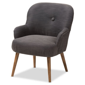 Baxton Studio Linnea Mid-Century Modern Grey Fabric Upholstered Walnut Finished Wood Lounge Chair Baxton Studio-chairs-Minimal And Modern - 1