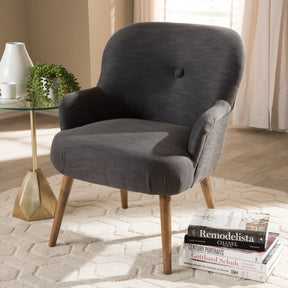 Baxton Studio Linnea Mid-Century Modern Grey Fabric Upholstered Walnut Finished Wood Lounge Chair Baxton Studio-chairs-Minimal And Modern - 7