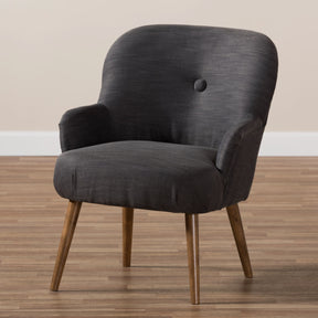 Baxton Studio Linnea Mid-Century Modern Grey Fabric Upholstered Walnut Finished Wood Lounge Chair Baxton Studio-chairs-Minimal And Modern - 8
