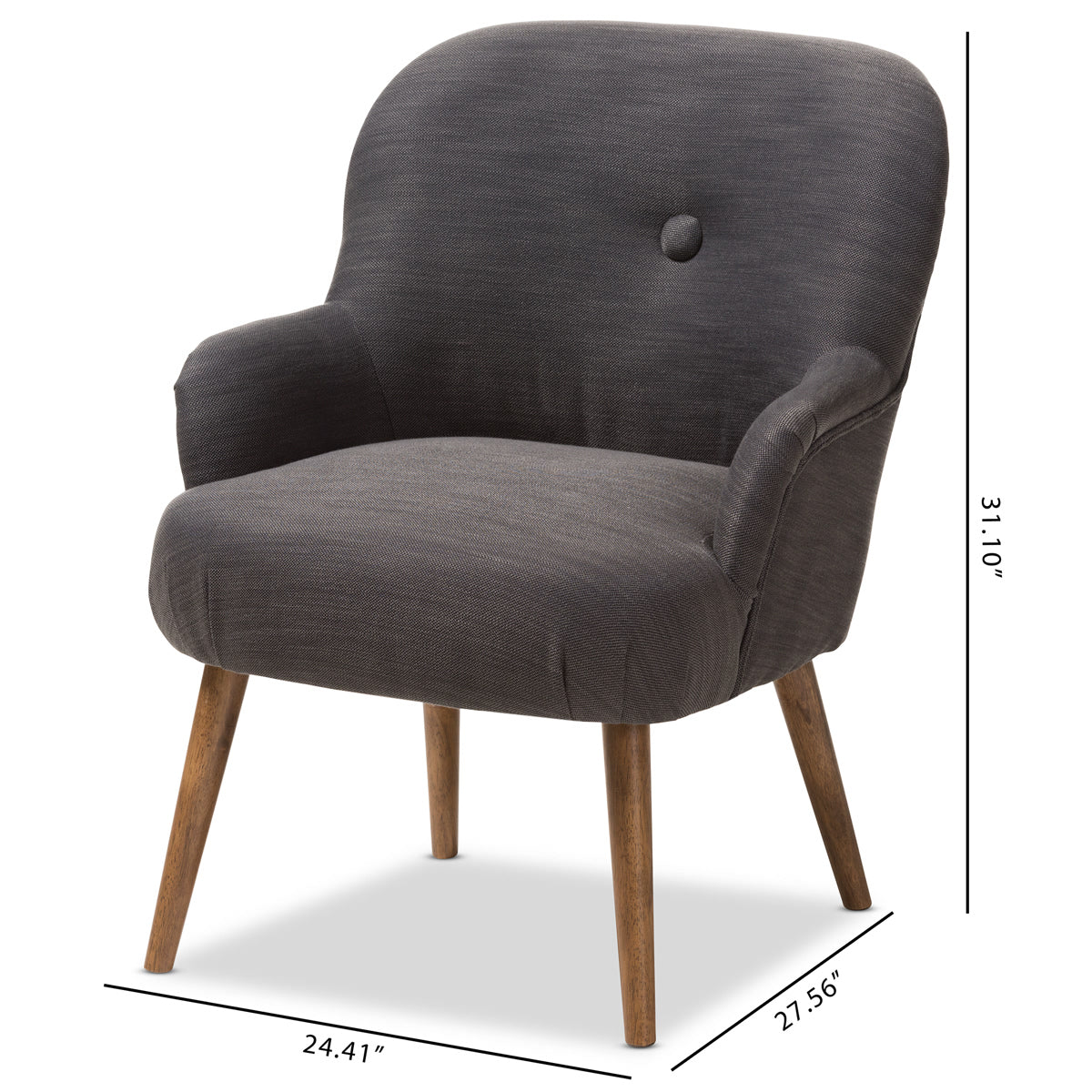 Baxton Studio Linnea Mid-Century Modern Grey Fabric Upholstered Walnut Finished Wood Lounge Chair Baxton Studio-chairs-Minimal And Modern - 9
