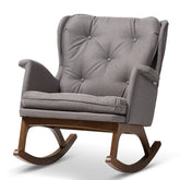 Baxton Studio Maggie Mid-Century Modern Grey Fabric Upholstered Walnut-Finished Rocking Chair Baxton Studio-Rocking Chairs-Minimal And Modern - 1