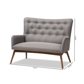 Baxton Studio Waldmann Mid-Century Modern Grey Fabric Upholstered Loveseat Baxton Studio-sofas-Minimal And Modern - 2
