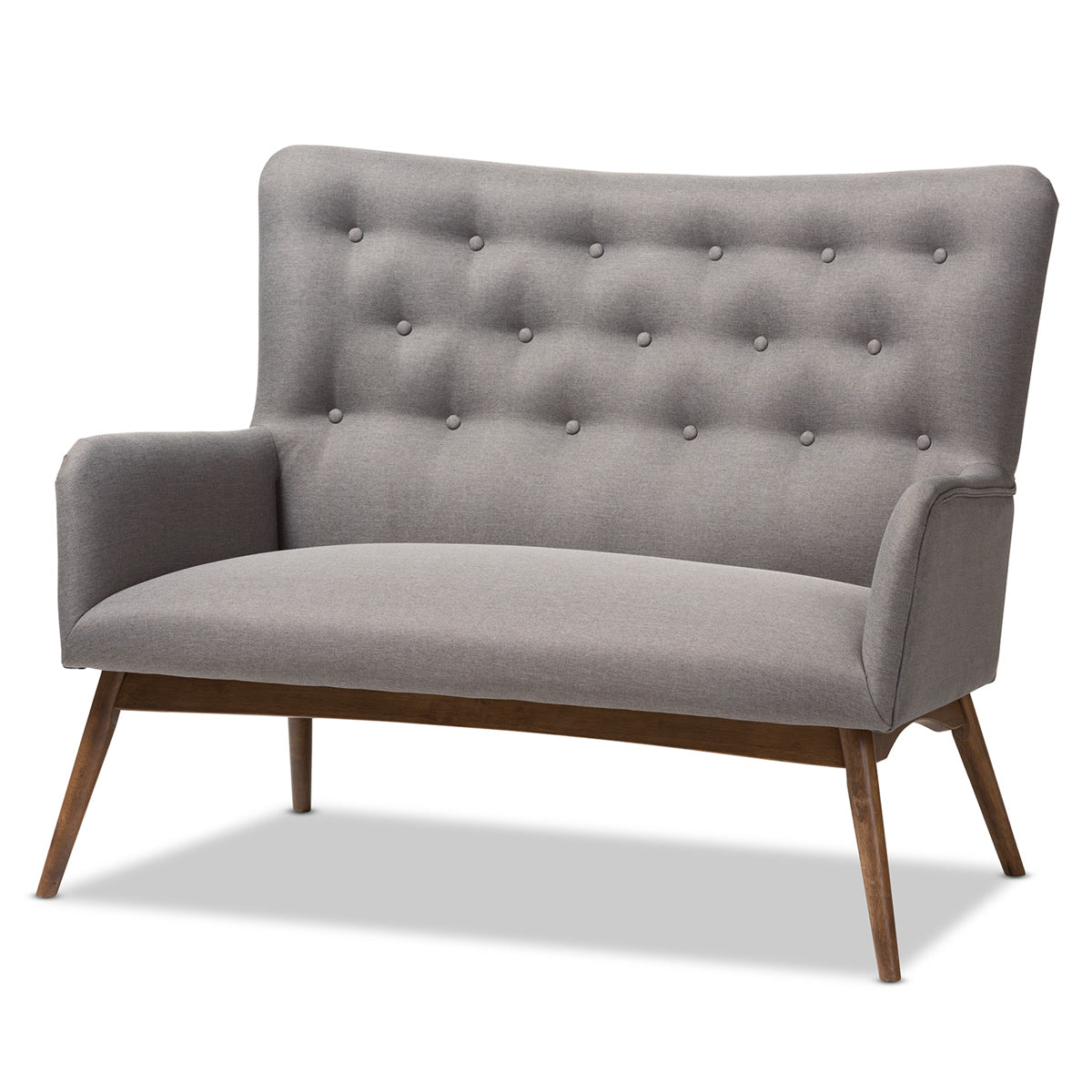 Baxton Studio Waldmann Mid-Century Modern Grey Fabric Upholstered Loveseat Baxton Studio-sofas-Minimal And Modern - 1