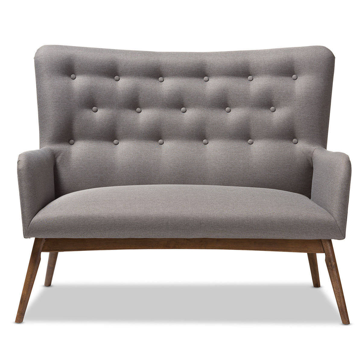 Baxton Studio Waldmann Mid-Century Modern Grey Fabric Upholstered Loveseat Baxton Studio-sofas-Minimal And Modern - 3