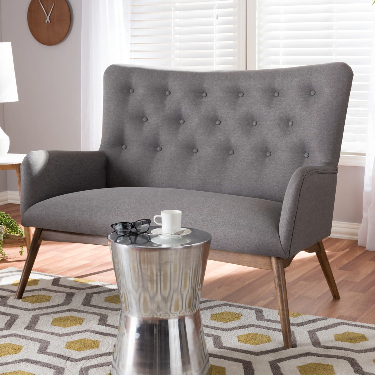Baxton Studio Waldmann Mid-Century Modern Grey Fabric Upholstered Loveseat Baxton Studio-sofas-Minimal And Modern - 7