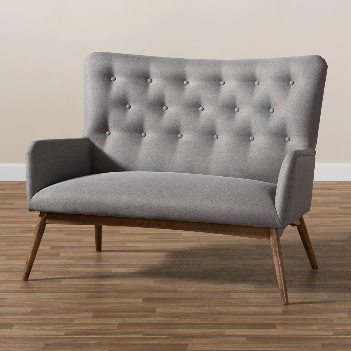 Baxton Studio Waldmann Mid-Century Modern Grey Fabric Upholstered Loveseat Baxton Studio-sofas-Minimal And Modern - 8