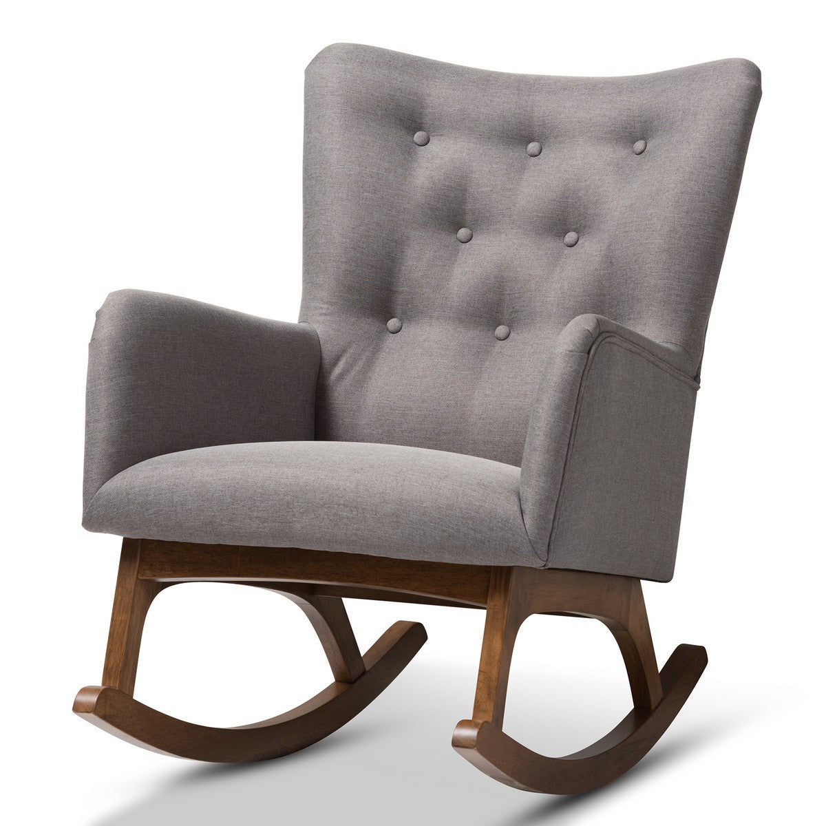 Baxton Studio Waldmann Mid-Century Modern Grey Fabric Upholstered Rocking Chair Baxton Studio-Rocking Chairs-Minimal And Modern - 1
