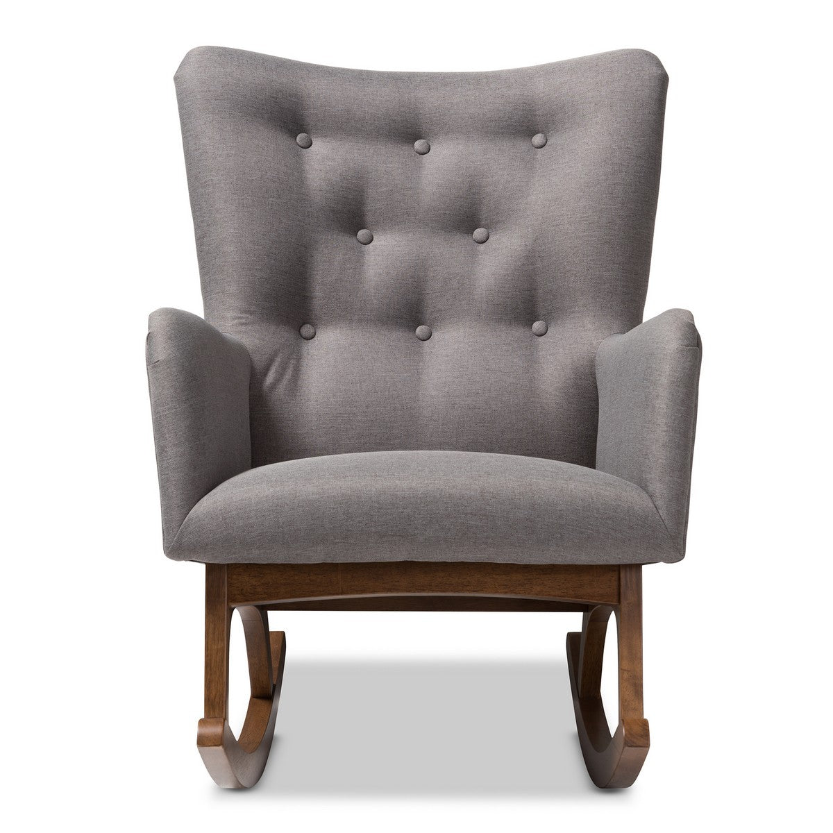 Baxton Studio Waldmann Mid-Century Modern Grey Fabric Upholstered Rocking Chair