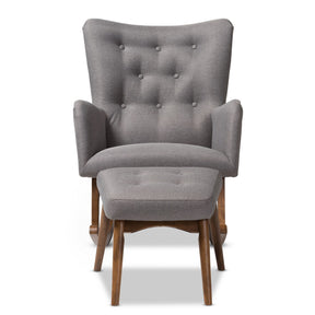 Baxton Studio Waldmann Mid-Century Modern Grey Fabric Upholstered Rocking Chair and Ottoman Set