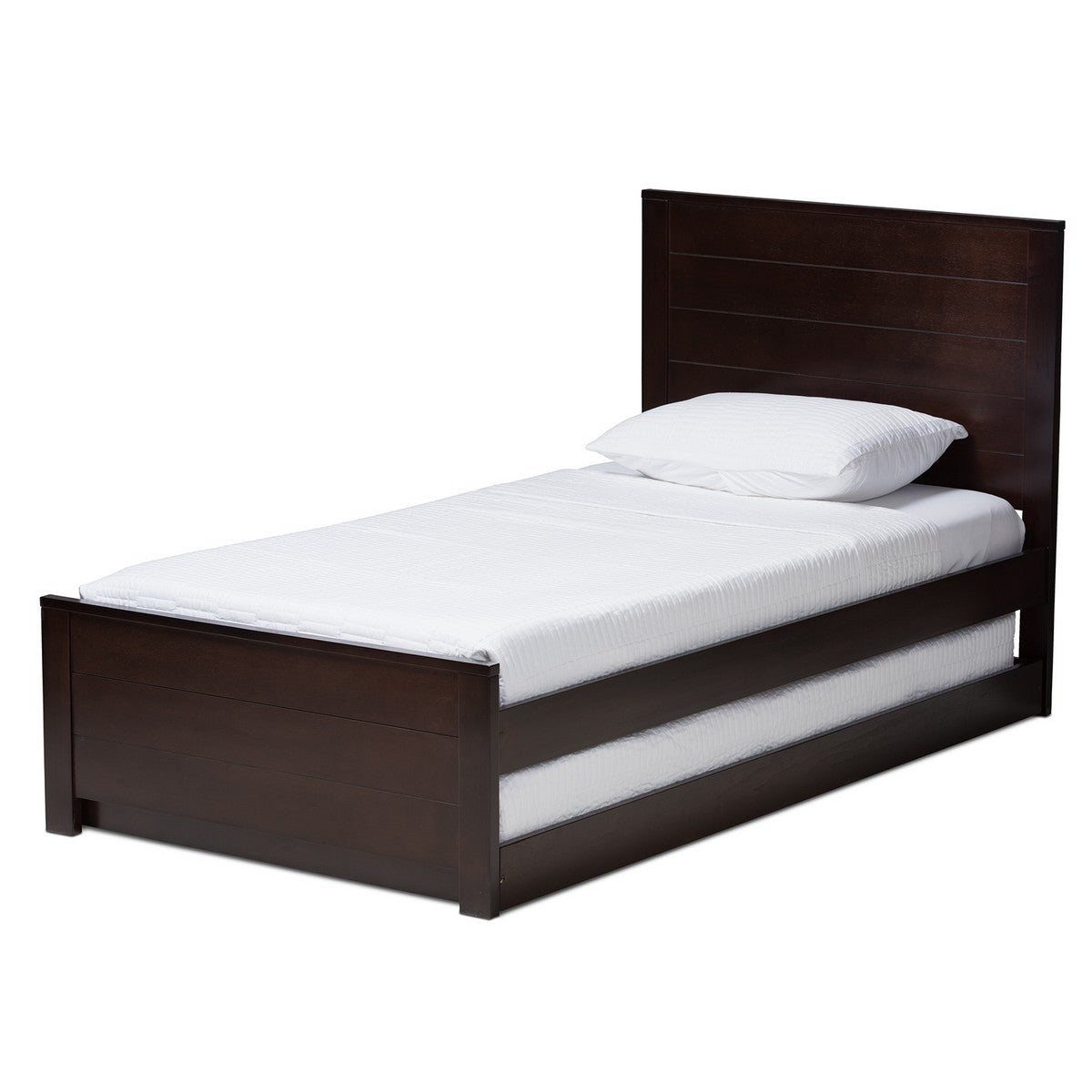 Baxton Studio Catalina Modern Classic Mission Style Dark Brown-Finished Wood Twin Platform Bed with Trundle Baxton Studio-beds-Minimal And Modern - 1