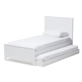 Baxton Studio Catalina Modern Classic Mission Style White-Finished Wood Twin Platform Bed with Trundle