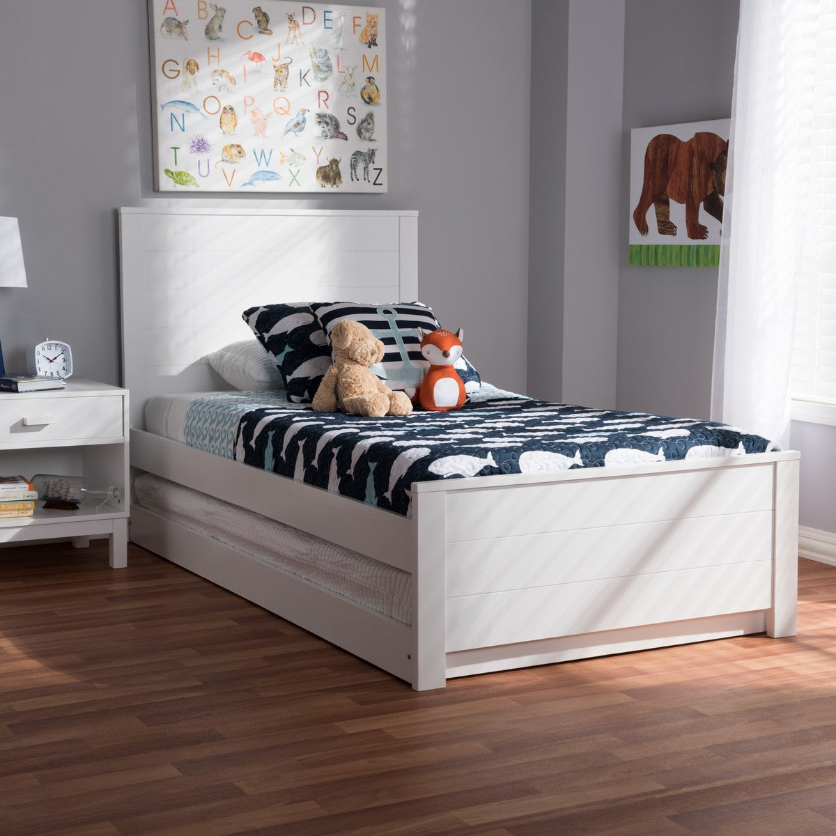 Baxton Studio Catalina Modern Classic Mission Style White-Finished Wood Twin Platform Bed with Trundle