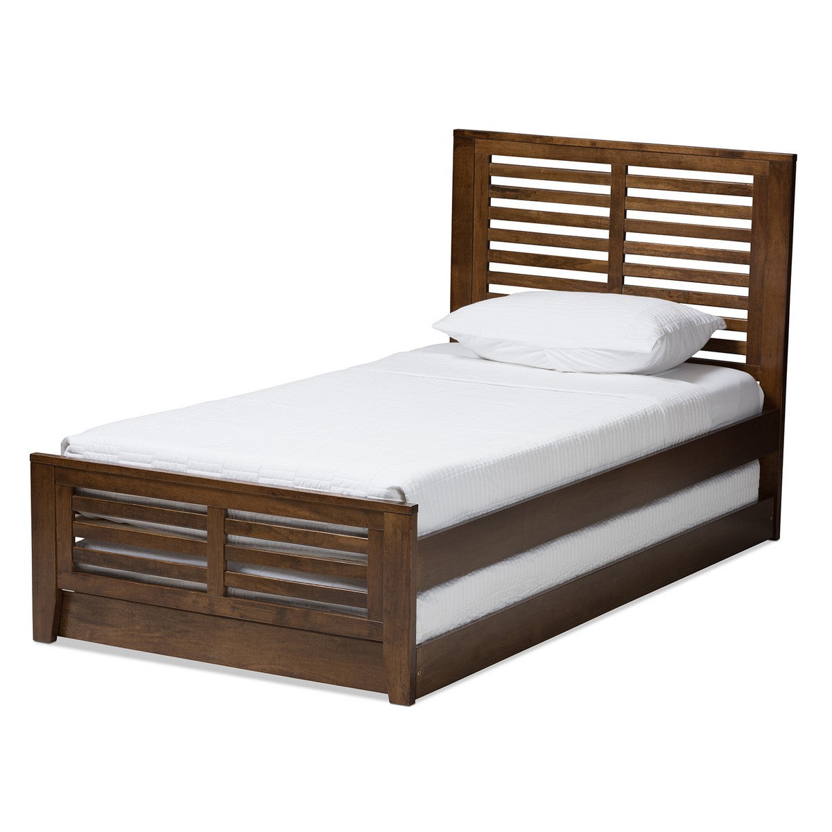 Baxton Studio Sedona Modern Classic Mission Style Brown-Finished Wood Twin Platform Bed with Trundle Baxton Studio-beds-Minimal And Modern - 1