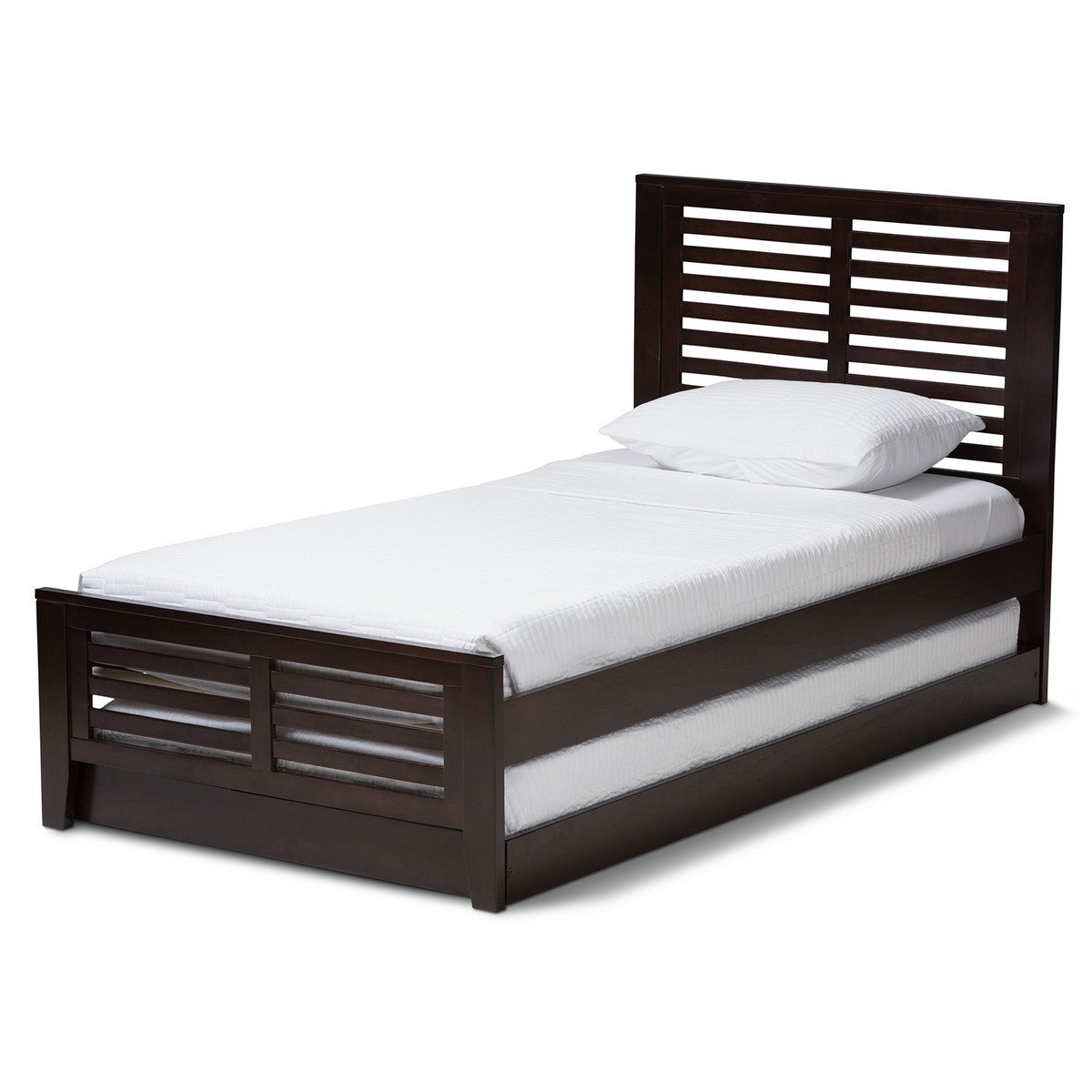 Baxton Studio Sedona Modern Classic Mission Style Dark Brown-Finished Wood Twin Platform Bed with Trundle Baxton Studio-beds-Minimal And Modern - 1