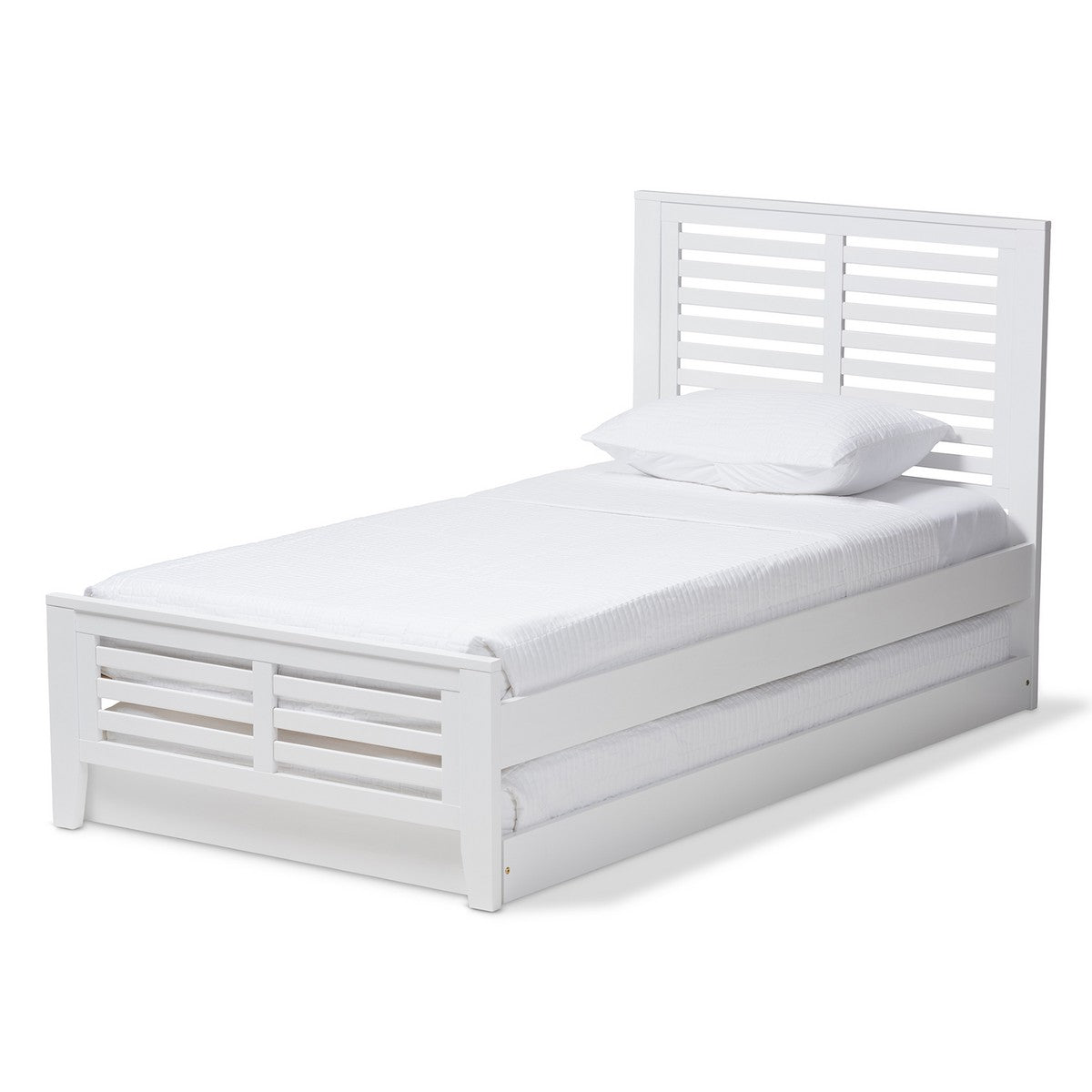 Baxton Studio Sedona Modern Classic Mission Style White-Finished Wood Twin Platform Bed with Trundle Baxton Studio-beds-Minimal And Modern - 1