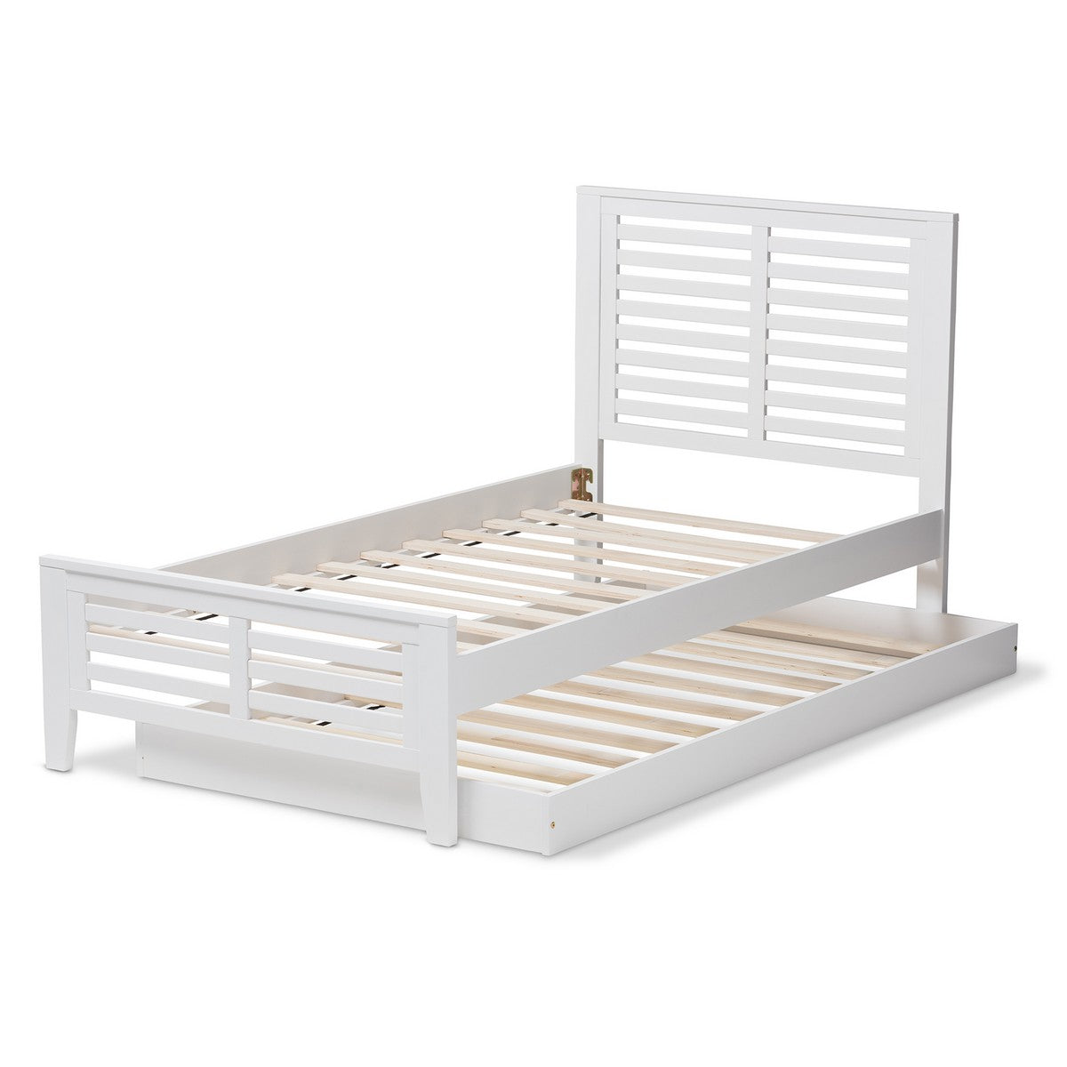 Baxton Studio Sedona Modern Classic Mission Style White-Finished Wood Twin Platform Bed with Trundle