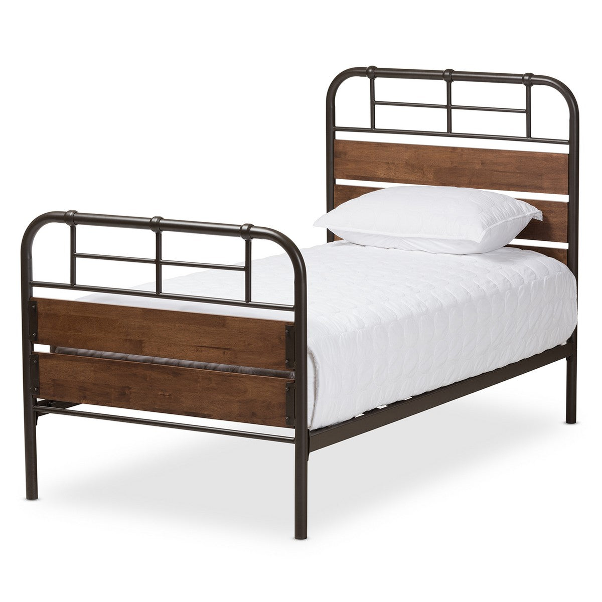 Baxton Studio Monoco Rustic Industrial Black Finished Metal Coco Brown Wood Twin Size Platform Bed Baxton Studio-beds-Minimal And Modern - 1