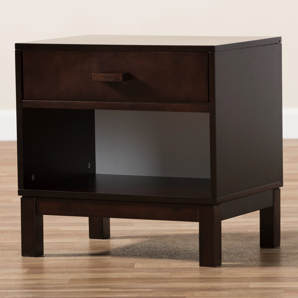 Baxton Studio Deirdre Modern and Contemporary Dark Brown Wood 1-Drawer Nightstand Baxton Studio-nightstands-Minimal And Modern - 10