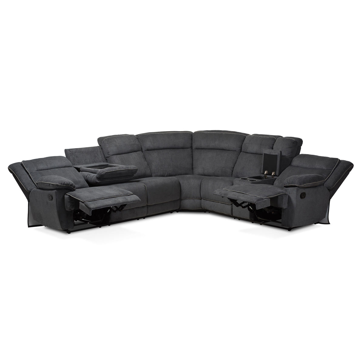 Baxton Studio Sabella Modern and Contemporary Dark Grey and Light Grey Two-Tone Fabric 7-Piece Reclining Sectional Baxton Studio-sofas-Minimal And Modern - 5