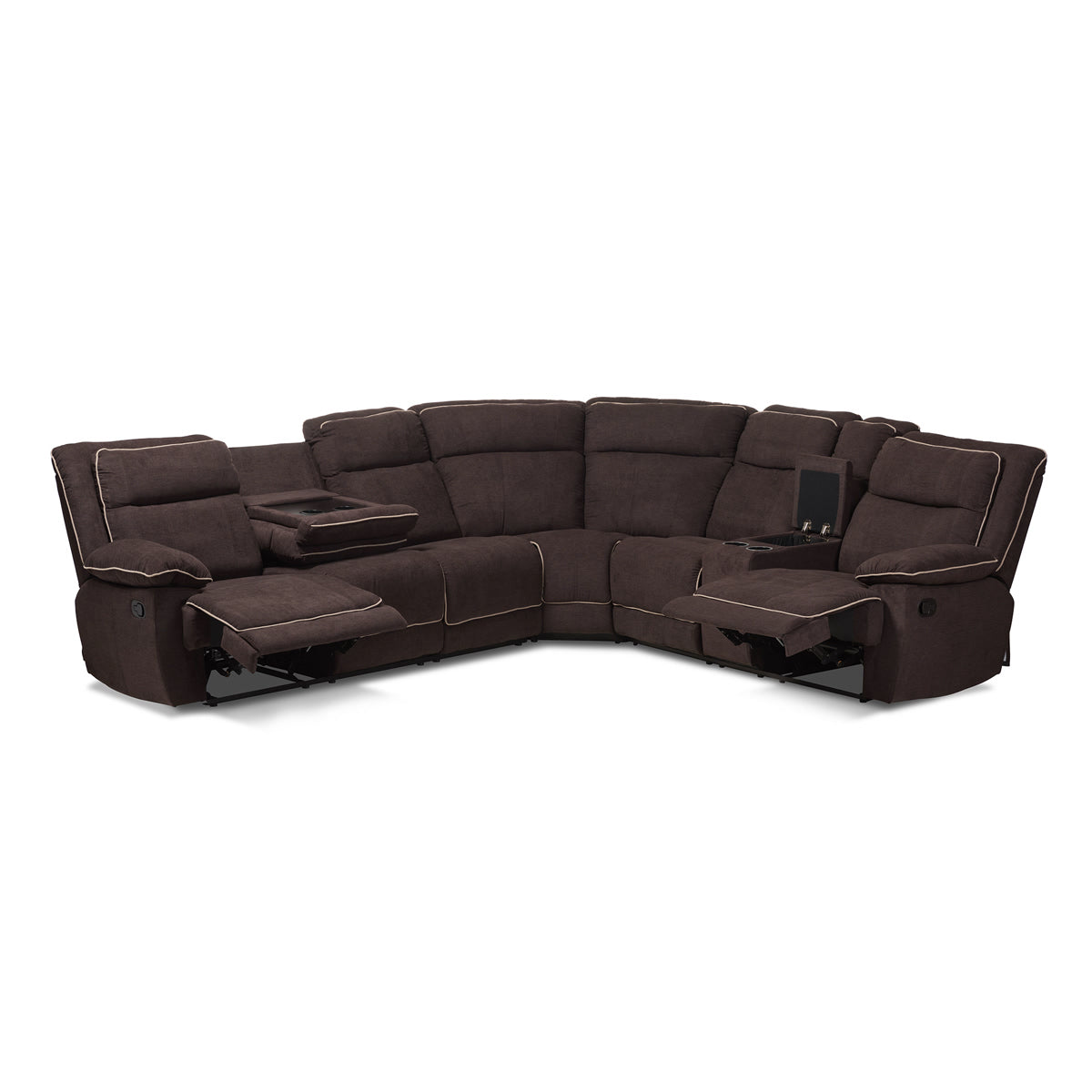 Baxton Studio Sabella Modern and Contemporary Light Brown Fabric Upholstered 7-Piece Reclining Sectional Baxton Studio-sofas-Minimal And Modern - 4