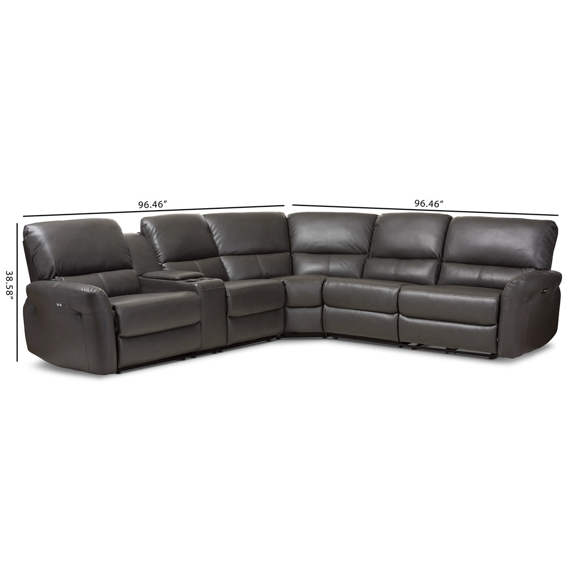 Baxton Studio Amaris Modern and Contemporary Grey Bonded Leather 5-Piece Power Reclining Sectional Sofa with USB Ports Baxton Studio-sofas-Minimal And Modern - 4