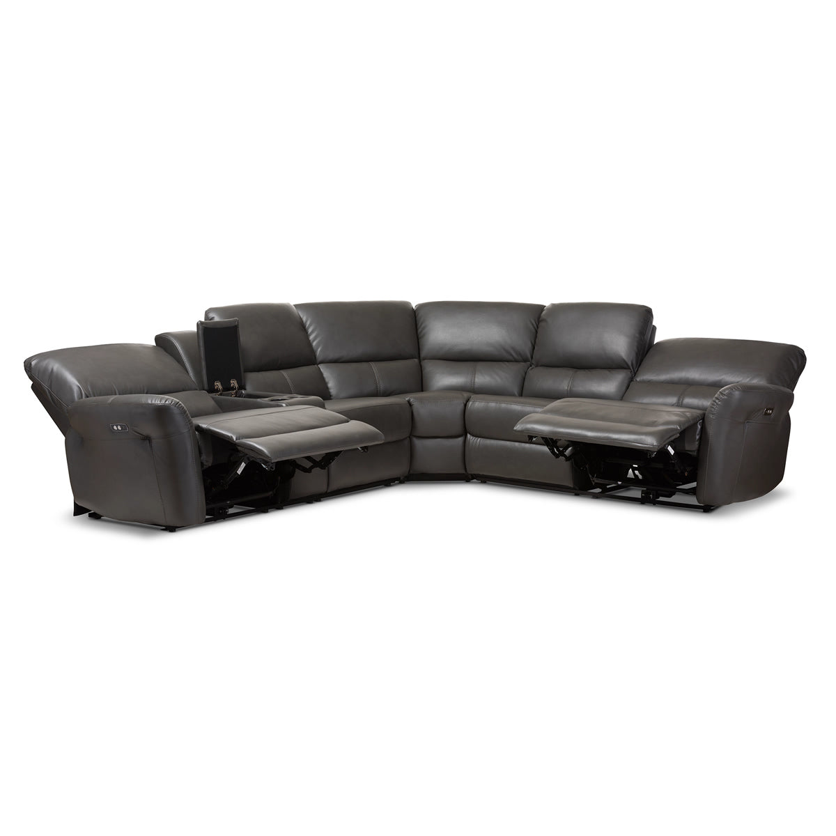 Baxton Studio Amaris Modern and Contemporary Grey Bonded Leather 5-Piece Power Reclining Sectional Sofa with USB Ports Baxton Studio-sofas-Minimal And Modern - 6