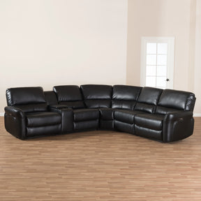 Baxton Studio Amaris Modern and Contemporary Black Bonded Leather 5-Piece Power Reclining Sectional Sofa with USB Ports Baxton Studio-sofas-Minimal And Modern - 3