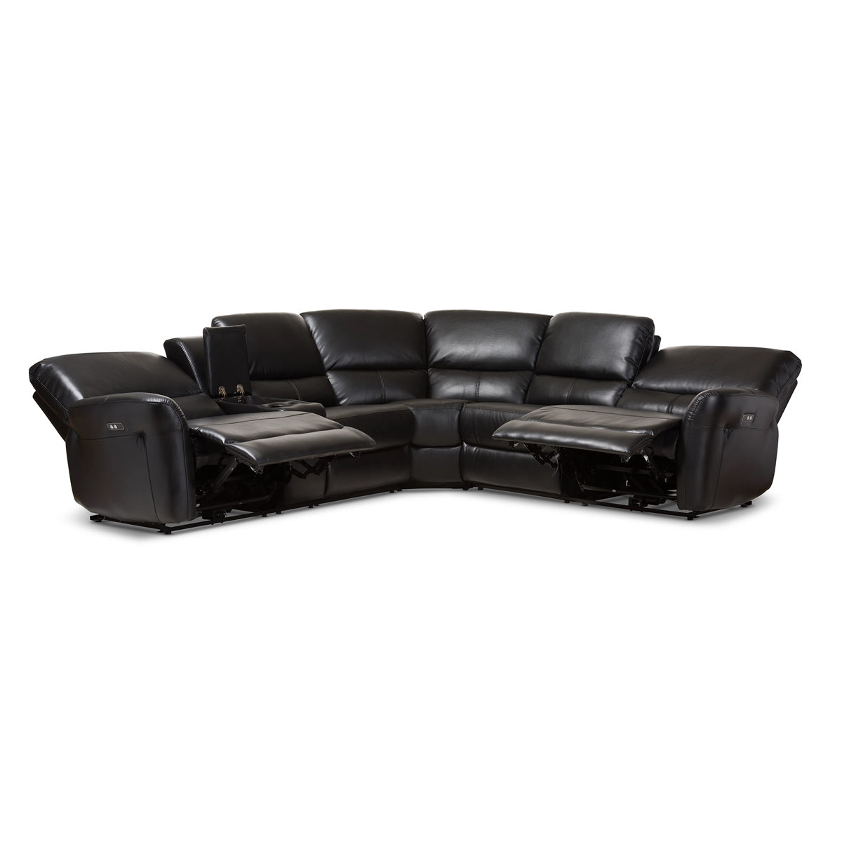 Baxton Studio Amaris Modern and Contemporary Black Bonded Leather 5-Piece Power Reclining Sectional Sofa with USB Ports Baxton Studio-sofas-Minimal And Modern - 6