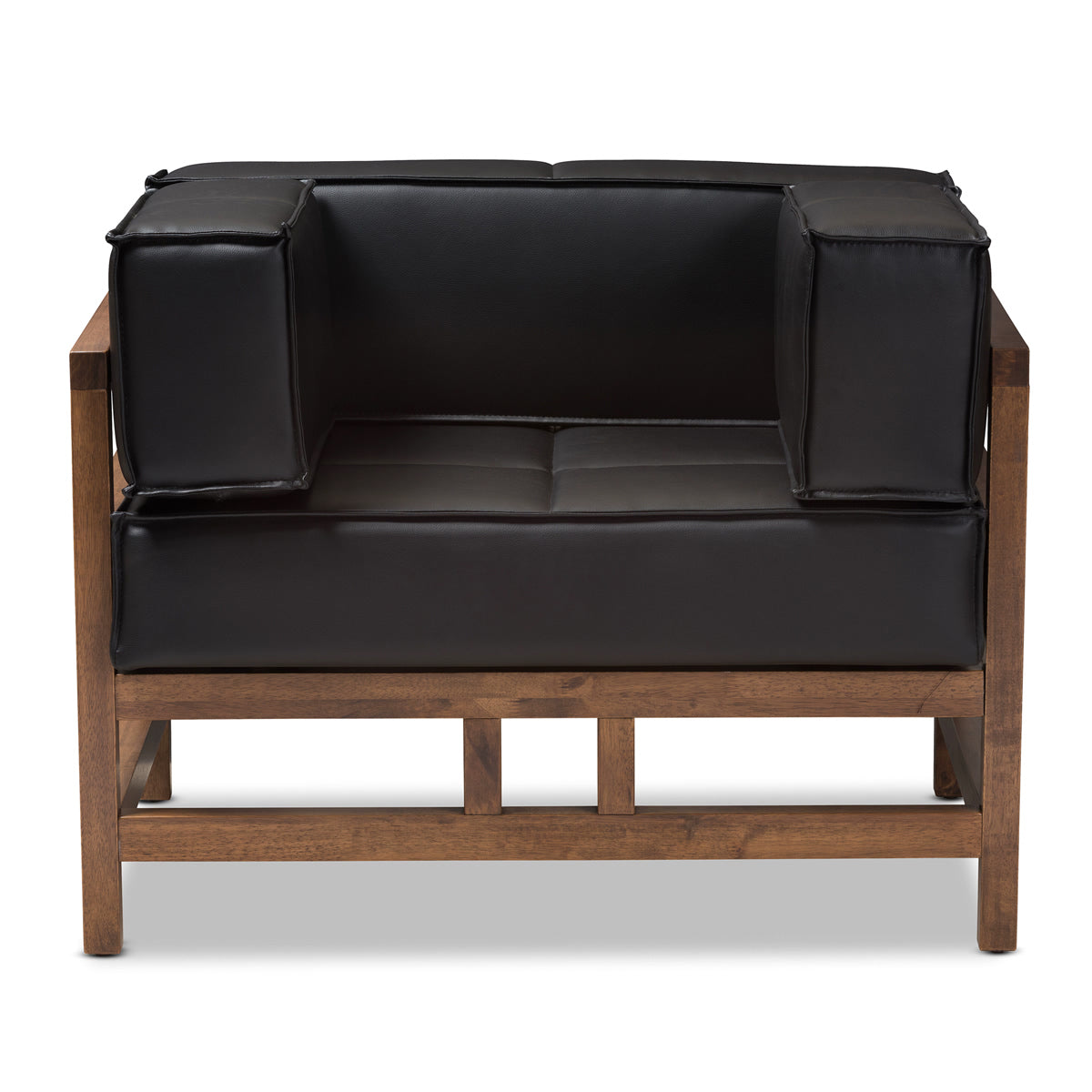 Baxton Studio Shaw Mid-Century Modern Pine Black Faux Leather Walnut Wood Armchair Baxton Studio-chairs-Minimal And Modern - 2