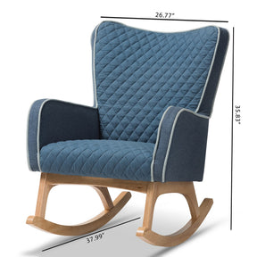 Baxton Studio Zoelle Mid-Century Modern Blue Fabric Upholstered Natural Finished Rocking Chair