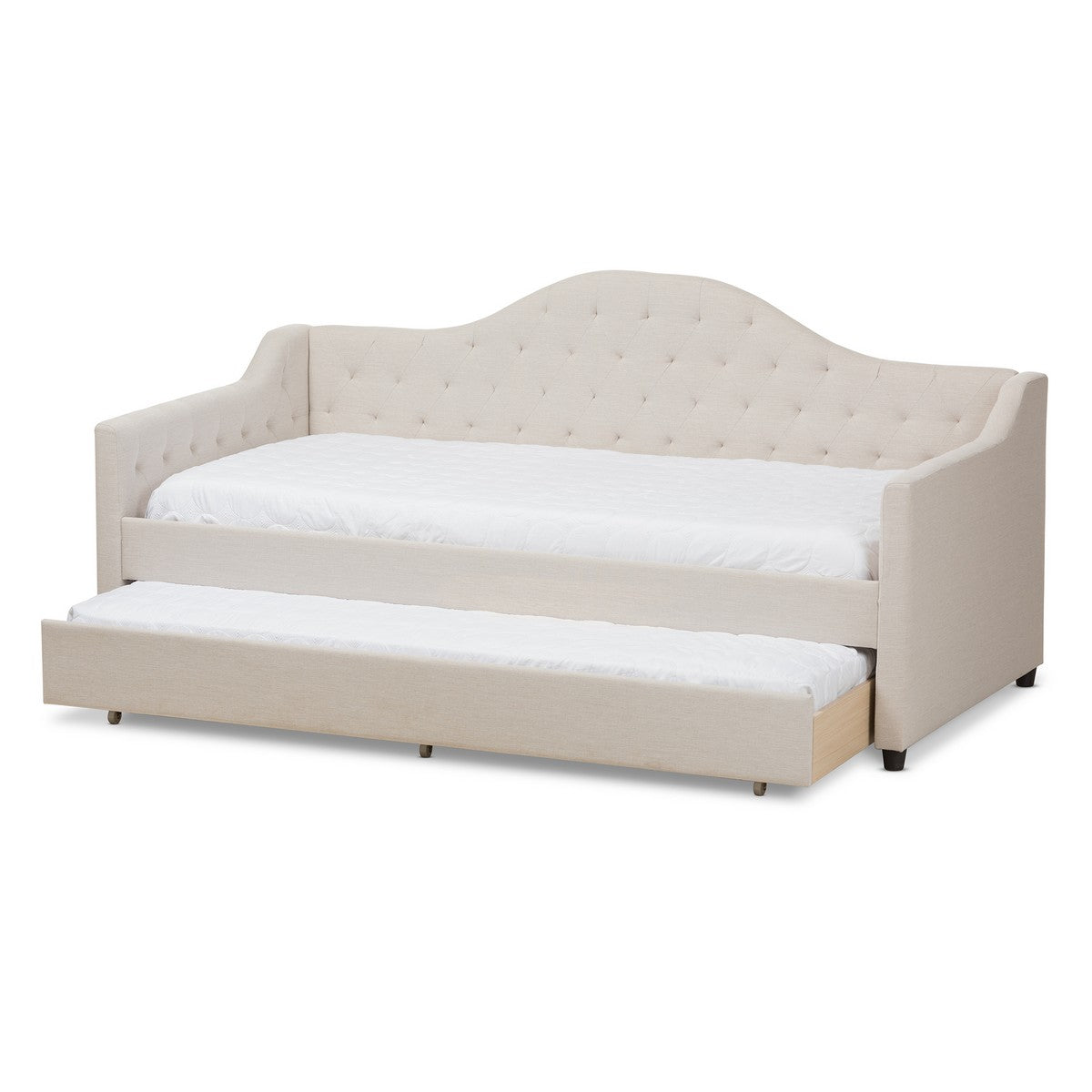 Baxton Studio Perry Modern and Contemporary Light Beige Fabric Daybed with Trundle