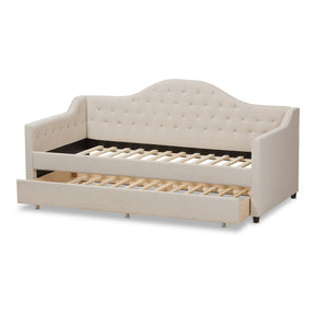 Baxton Studio Perry Modern and Contemporary Light Beige Fabric Daybed with Trundle