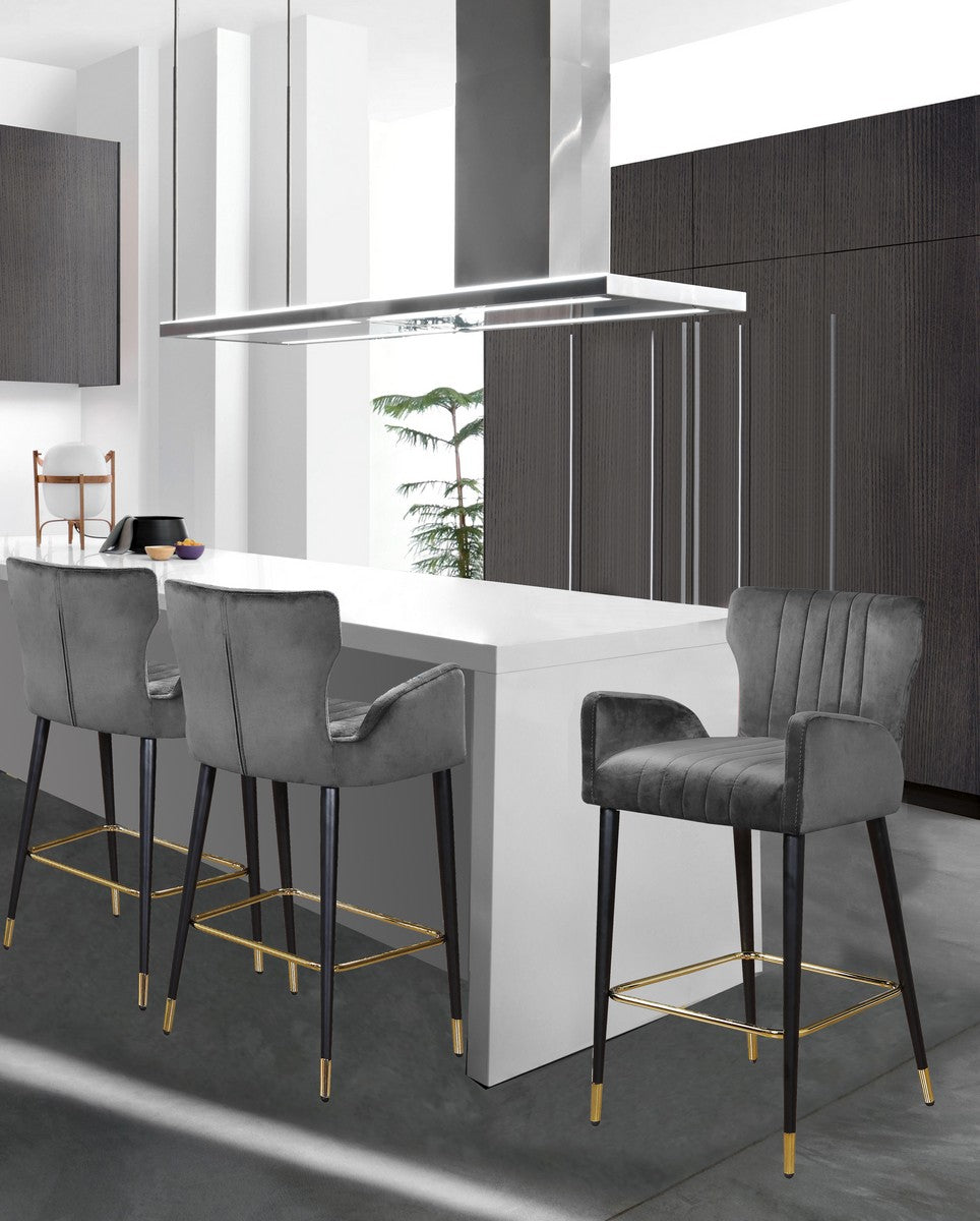 Meridian Furniture Luxe Grey Velvet Stool - Set of 2