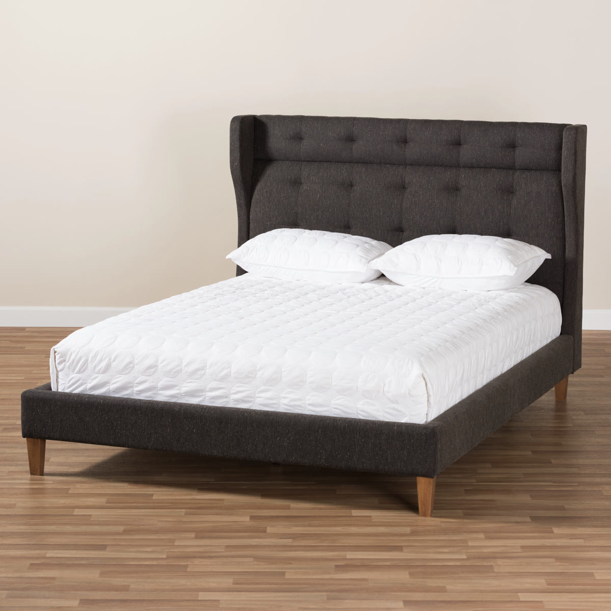 Baxton Studio Casper Mid-Century Modern Charcoal Grey Fabric Upholstered King Size Platform Bed Baxton Studio-beds-Minimal And Modern - 8