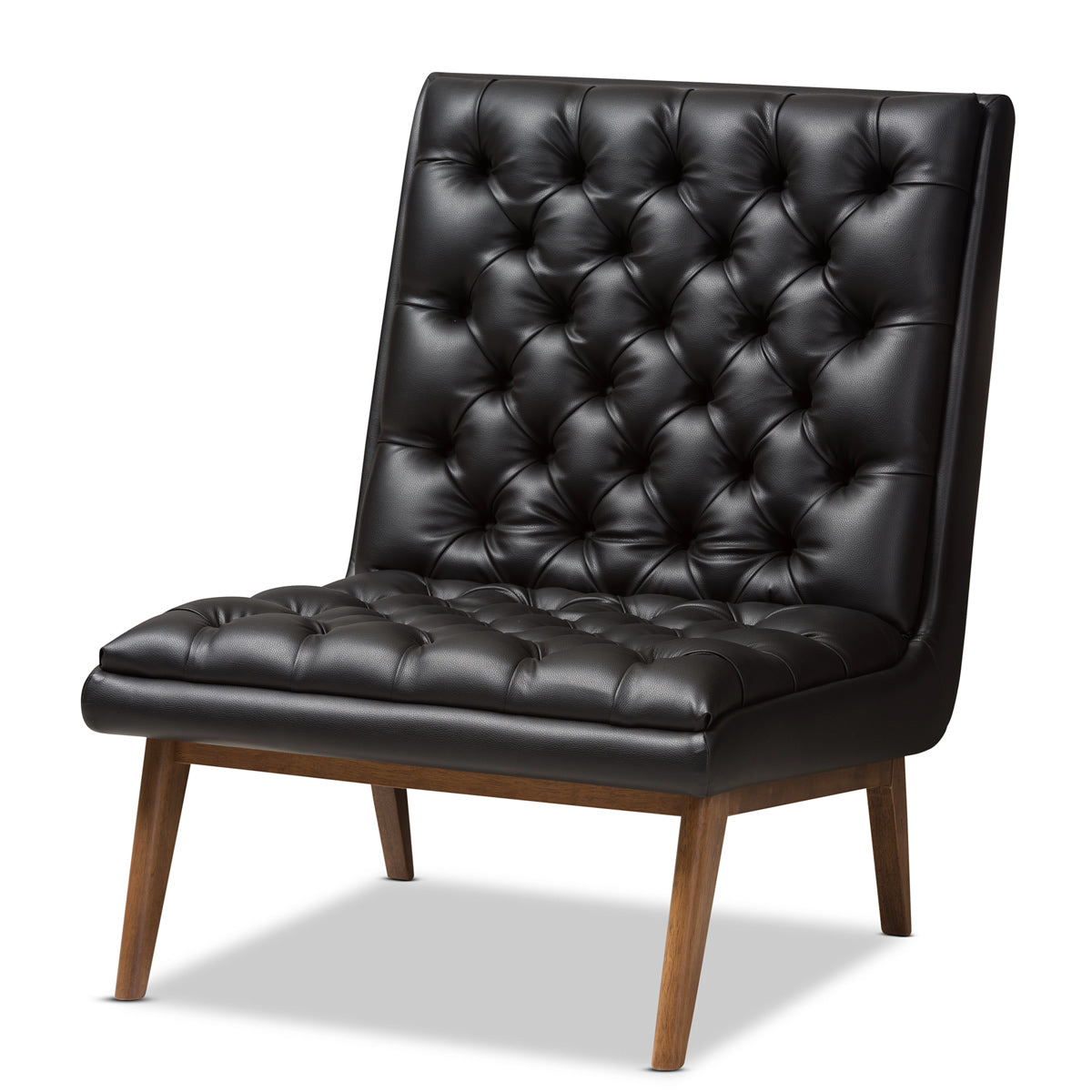 Baxton Studio Annetha Mid-Century Modern Black Faux Leather Upholstered Walnut Finished Wood Lounge Chair Baxton Studio-chairs-Minimal And Modern - 1