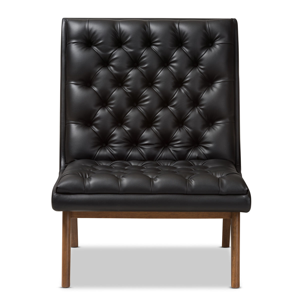 Baxton Studio Annetha Mid-Century Modern Black Faux Leather Upholstered Walnut Finished Wood Lounge Chair Baxton Studio-chairs-Minimal And Modern - 2
